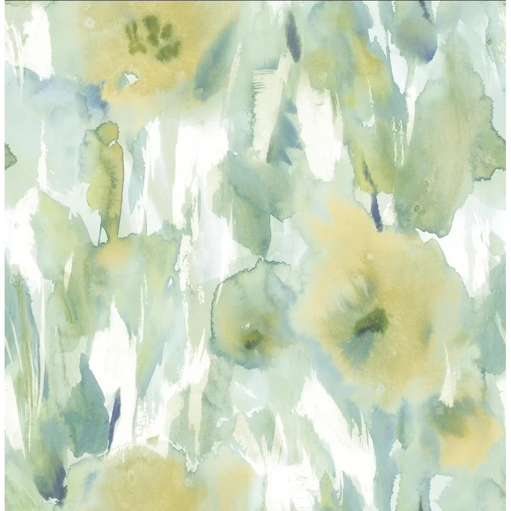 Grace & Gardenia GW2014 Watercolor Floral Fresh Peel and Stick Wallpaper Green